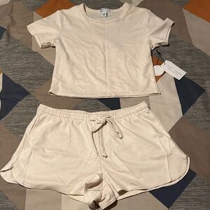 NWT Women’s Modal Crop Top & Short Set in Cream Size Large